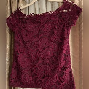 Ambiance M burgundy lace off shoulder top like new